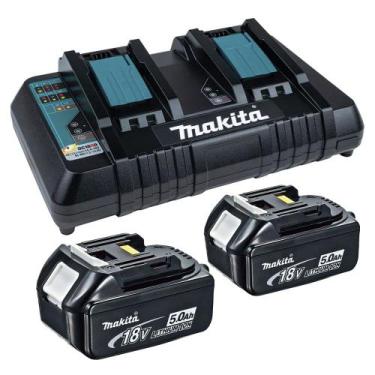 Imagem de Kit Carregador Duplo DC18RD 127V + 2 Baterias 18V 5Ah - MAKITA