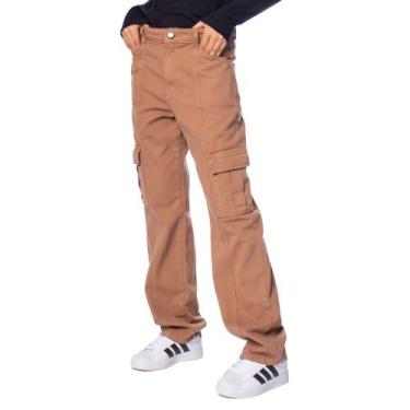 Imagem de Calça Feminina Bless Denim Cargo Reta Marrom Claro, Marrom claro, 40