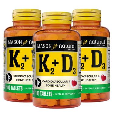 Imagem de Suplemento de vitamina K2 natural Mason 100mcg + D3 1000IU 100 T-Unissex