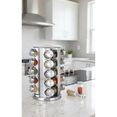 Imagem de Porta Temperos Giratório 20 Potes Redondo Inox e Vidro - Congratulatio