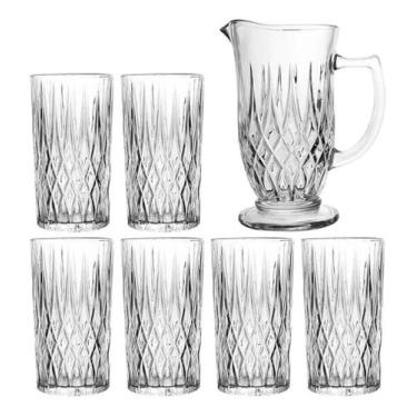 Imagem de Conjunto jarra 1L com 6 Copos 300ml em Vidro Diamante Lyor