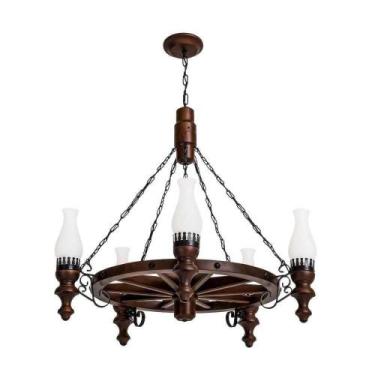 Imagem de Lustre Roda De Carroça Envelhecido 5 Lâmpadas 905E - LUMINÁRIAS MÜLLER
