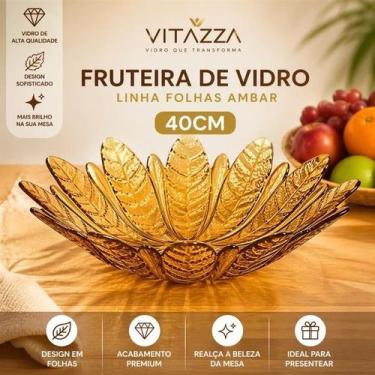Imagem de Fruteira De Vidro 40cm Centro De Mesa Folhas Ambar Vitazza