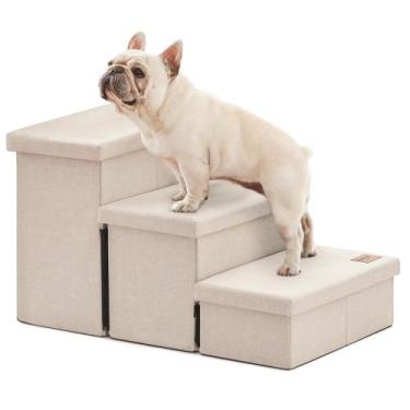 Imagem de Escada para Cães Dobrável Love's cabin 45 cm de Altura, 3 Degraus, Beg