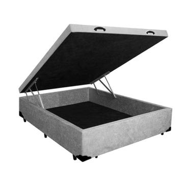 Imagem de Cama Box com Baú Casal Extremo Reforçado Suede Cinza Estrutura em Madeira Homequeen