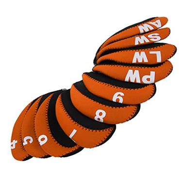 Imagem de Capas de cabeça de taco de golfe, capas de cabeça de ferro de taco de golfe de couro de 10 peças convenientes para cabeças de ferro de golfe para casa(laranja)