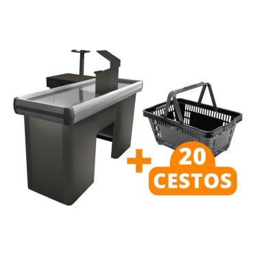 Imagem de KIT - Caixa Supermercado Empacotador Check-out 1,5m Recorte + 20 Cestos de Compras Preto