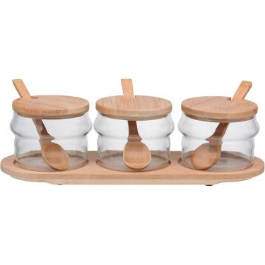 Imagem de TABLE PORTA CONDIMENTO 9x29x9cm BOROSILICATO TRANSP 3PÇ COM SUPORTE