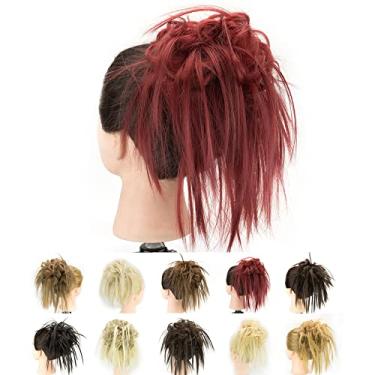 Imagem de IMISSU 2PCS Pedaço de cabelo bagunçado coque updo scrunchies falsos extensões de cabelo ondulado encaracolado faixa de cabeça rabo de cavalo chignon (2PCS Borgonha)