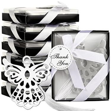 Imagem de Spakon 60 peças de marcadores de página de anjo de metal com borlas, lembrancinhas de marcador de página de anjo, lembrancinhas de funeral para amantes de livros, presente de convidados