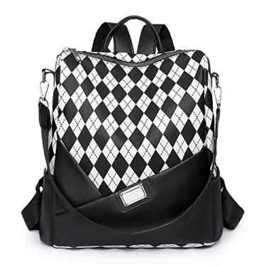 Imagem de Mochila de faculdade PU feminina elegante mochila impermeável para viagem mochila de grande capacidade bolsas casuais com bolso anti-roubo, preta, 30 * 30 cm