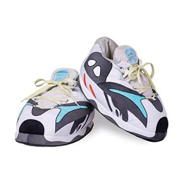 Imagem de Banned Goods Pantufas cinza WAVE para homens e mulheres | Hypebeast House Chinelos | Conforto de pelúcia premium, tamanho único 6-12, Cinza/azul, 4-12