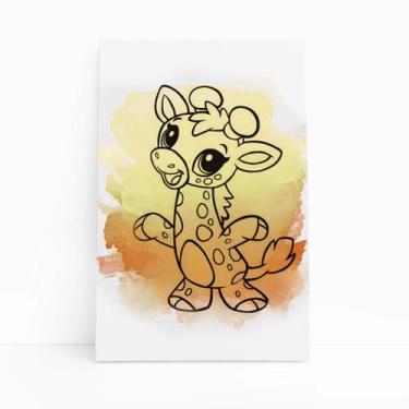 Imagem de Girafa Animais Laranja Infantil Quadro Canvas 60X40cm - Plimshop