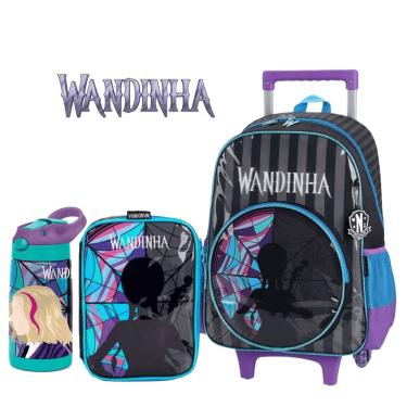 Imagem de Kit Escolar Wandinha Mochila Garrafa e Estojo Preto Luxcel