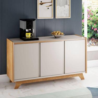 Imagem de Buffet Aparador 3 Portas Tampo com Vidro Munique Sonetto Móveis Mel/Off-White