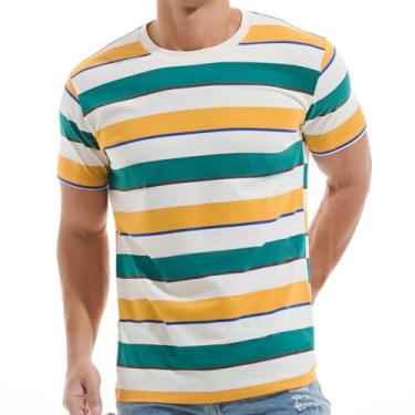 Imagem de VEIISAR Camiseta masculina listrada gola redonda macia algodão elástico, 31257 Amarelo Branco Verde, G