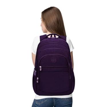 Imagem de Mochila Feminina Escolar Casual Dia a Dia Bolsa Grande Todas As Idades Espaço Para Notebook Porta Garrafa Faculdade Trabalho (ROXO)