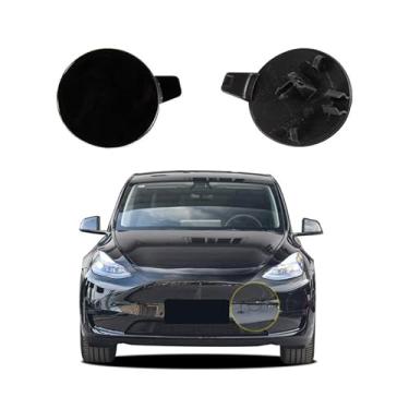 Imagem de Capa de gancho de reboque para para-choque dianteiro de carro compatível com Tesla Model Y 2020 2021 2022 2023 tampa de reboque 149374600A 1493746-00-A tampa pequena de reboque preto puro lado
