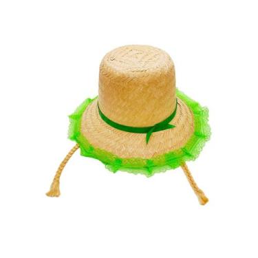 Imagem de Chapéu de Palha de Renda com Trança - Verde com Trança Loira - 1 unida