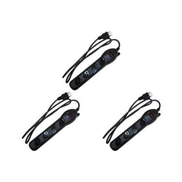 Imagem de Kit C/3 - Filtro Linha Qualitronix 4 Tomada  Bivolt Preto, Bivolt