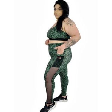Imagem de Calça Legging Cós Largo Onça Verde com Bolso Detalhe Tela Preto-Feminino