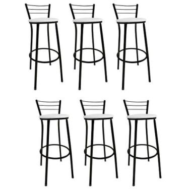 Imagem de Kit 6 Banquetas Bistrô Aço Pintura Epóxi Preta Assento Branco - MetalC