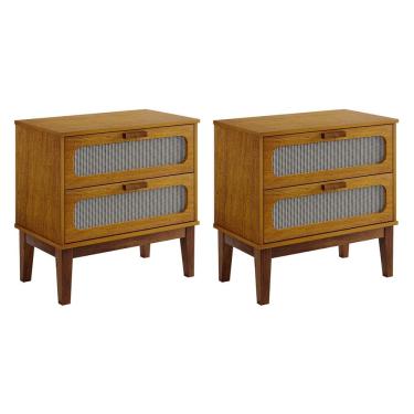 Imagem de Kit 2 Mesas de Cabeceira Retrô Vintage Santorini 2 Gavetas 60 Cm Nature