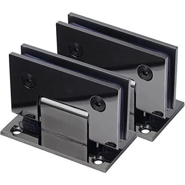 Imagem de Braçadeira de dobradiça de porta de vidro, pacote com 2 dobradiças de porta de vidro de aço inoxidável 304, braçadeira de vidro de banheiro de borda única de titânio preto de 90°, dobradiças de porta