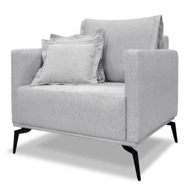 Imagem de Poltrona Para Sala Pés De Metal Vecchia S06 Linho Grigio - Mpozenato