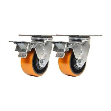 Imagem de Kit 2 un rodízio giratório trava poliuretano ferro pu 3" - AJAX