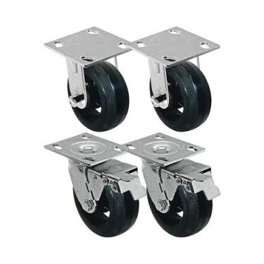 Imagem de Kit 4 un roda rodízio fixo giratório freio trava borracha 5" - AJAX