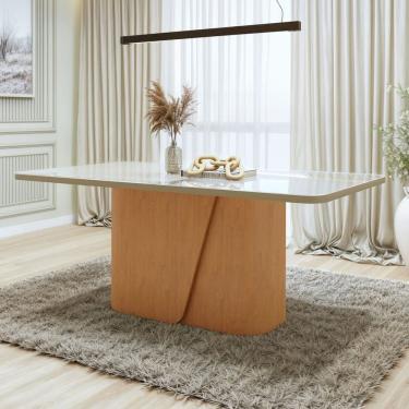 Imagem de Mesa de Jantar Retangular 78x170x90cm Maxi Tampo com Vidro Amêndoa Clean/Off White