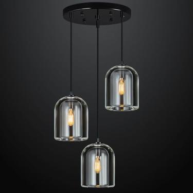 Imagem de LBSQJ Luminárias Pendentes Pretas Modernas Para Cozinha, Lustre De Teto Com Ilha, Cristal Suspensas Sala Jantar E Quarto (3 Luzes)