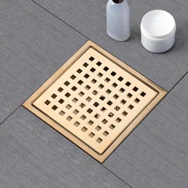 Imagem de TANTASY Tampa De Ralo Chuveiro Quadrado 6" Com Filtro, Coletor Cabelo Dourado Polido, Aço Inoxidável 304, Grelha Padrão