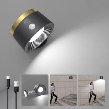 Imagem de Moobibear Luminária De Parede Interna Com Sensor Movimento, Luz Led Recarregável 3500 Mah, Rotação 360 °, 3 Temperaturas Cor Para Quarto, Escritório, Corredor E Sala Estar