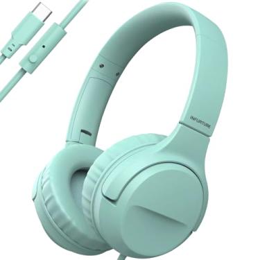 Imagem de INFURTURE CH3 Fone de ouvido infantil USB C para escola, tipo C, com limitador de segurança de 94dB, som estéreo HD, fone de ouvido para meninos/meninas/tablet/escola/viagem (verde)