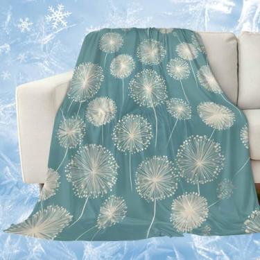 Imagem de Cobertores refrescantes de dente-de-leão para quem dorme quente, cobertor de flor dente-de-leão verde mar, cobertor de gelo floral leve 101,6 cm x 152,4 cm, cobertores frios de flores de verão para