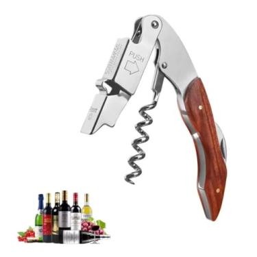 Imagem de Saca-Rolhas Profissional com Cabo de Madeira, Abridor de Vinho Multifuncional em Aço Inoxidável