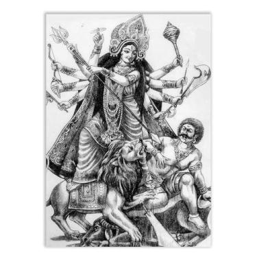 Imagem de Placa Decorativa Maa Durga Deusa Hindu Ilustração Desenho Decoração Poster Quarto Sala