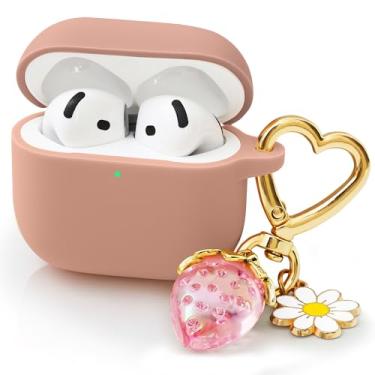 Imagem de Capa para Airpods 4 2024 com chaveiro fofo para mulheres, feminina, capa protetora de silicone macio para Apple AirPods 4ª geração para Airpod iPod 4ª geração, antiarranhões, LED frontal visível