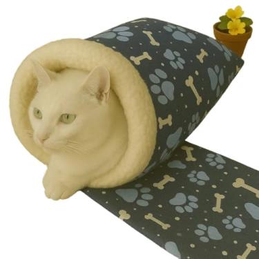 Imagem de Saco de dormir para gatos Saco de dormir de pelúcia Cama de pelúcia para animais de estimação Aconchegante e confortável(Ossinho Azul)