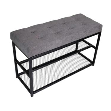 Imagem de Banco Sapateira 80cm Industrial Estofado Boucle Capitone Botonê Macio Com Tela Hall De Entrada 8 Pares (Cinza)