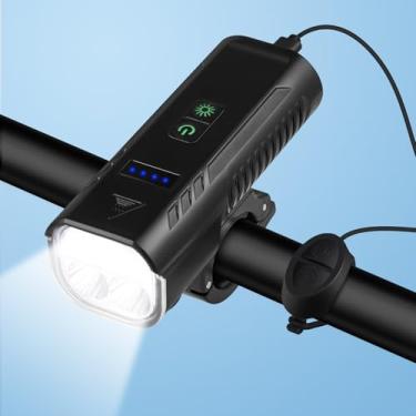 Imagem de Luzes de bicicleta com buzina de alto db, farol de bicicleta de 1000 lúmens 4400 mAh e buzina de alto decibel, 5 modos de luz, farol de bicicleta recarregável à prova d'água para caminhantes de