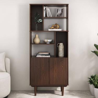 Imagem de Estante Vertical Livreiro Pés Palito 6 Nichos Madeira Cor Imbuia Simona