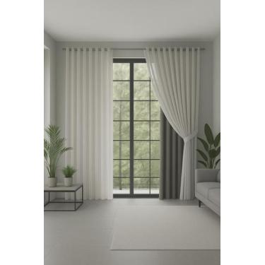 Imagem de Cortina Blackout Tecido com Voal Xadrez Corta Luz 6m Quarto - Feffo Co