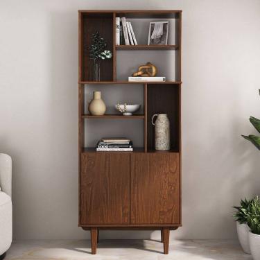 Imagem de Organizador Vertical Escritório 2 Portas 6 Nichos Madeira Castanho Simona