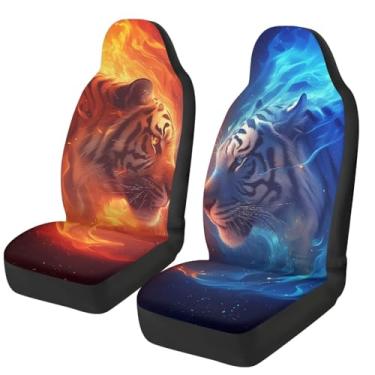 Imagem de Qpednta Capas de assento de carro Cool Tiger Capas respiráveis para assentos dianteiros fáceis de instalar, capa de tecido de poliéster elástico, acessórios internos, ajuste universal na maioria dos