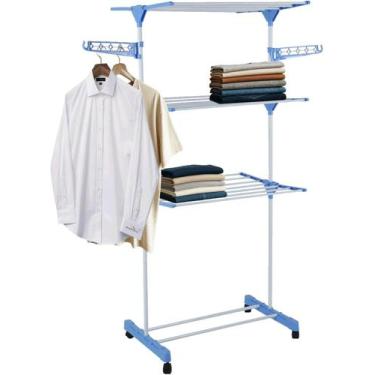 Imagem de Varal De Chão Dobrável com Rodinhas 3 Prateleiras Sapateira e Abas Par