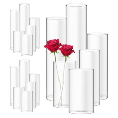 Imagem de Conjunto de 18 vasos cilíndricos de vidro fino, 6 tamanhos, porta-velas flutuantes, vaso de flores de vidro transparente, vaso de vidro redondo para mesa de casamento, casa, centros de mesa