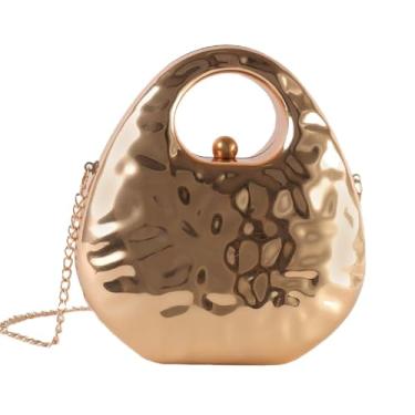 Imagem de Bolsa metálica elegante com corrente removível - Bolsa feminina versátil para casamentos, festas e eventos noturnos (dourada), Dourado, Extra Large
